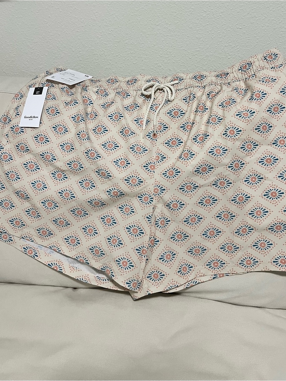 Goodfellow & Co Cream Swim Trunks with Blue and Orange Medallion Print